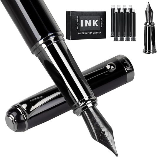 Zalantan Fountain Pen-Smooth Writing Metal Water Pen with Gift Case Fine Nib Consistent Ink Flow Luxury Pen for Nice Pens Includes a Calligraphy Nib 8 Cartridges a Ink Refill Converter(Grey)