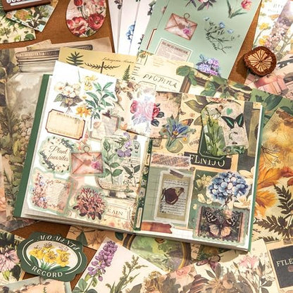 Scrapbooking Supplies Kit, Vintage Botanical Aesthetic Scrapbook Kit for Bullet Junk Journal, Stationery, A6 Grid Notebook, Flower DIY Journaling Supplies, Birthday Craft Gift for Women Craft Lover - Image 5