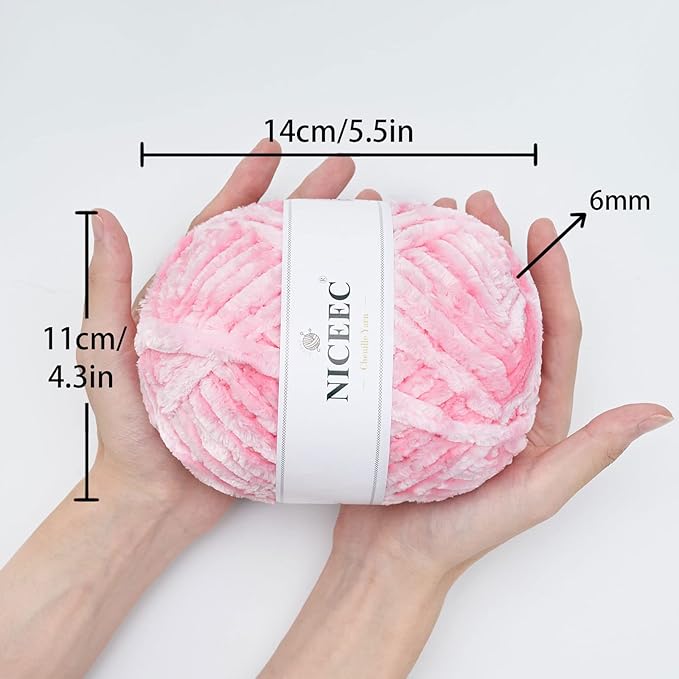 NICEEC 300g Soft Chenille Yarn Blanket Velvet Yarn for Knitting, Crochet, Weaving DIY Craft Total Length 150m (164yds)_Pink