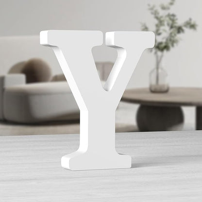 AOCEAN 10 Inch White Big Wood Letters, Unfinished Wooden Letters for Wall Decor Decorative Standing Letters Slices Sign Board Decoration for Craft Home Party Projects (Y)