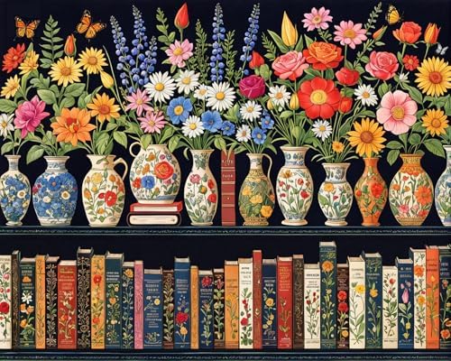 Wildflower Paint by Numbers Kit for Adults Beginners Colorful Blooming Bookshelf Painting by Number Kits on Canvas DIY Oil Painting Plant Floral Flowers for Book Lover Gifts Home Wall Decor 16x20 Inch by Unknown