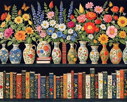 Wildflower Paint by Numbers Kit for Adults Beginners Colorful Blooming Bookshelf Painting by Number Kits on Canvas DIY Oil Painting Plant Floral Flowers for Book Lover Gifts Home Wall Decor 16x20 Inch by Unknown