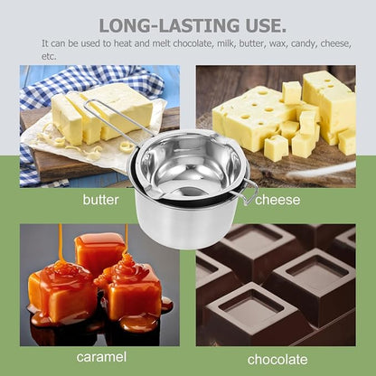 Stainless Steel Double Boiler Pot Set for Melting Chocolate Candy Candle Soap and Wax - 600ml Inner 16cm Outer Pot for Kitchen Use