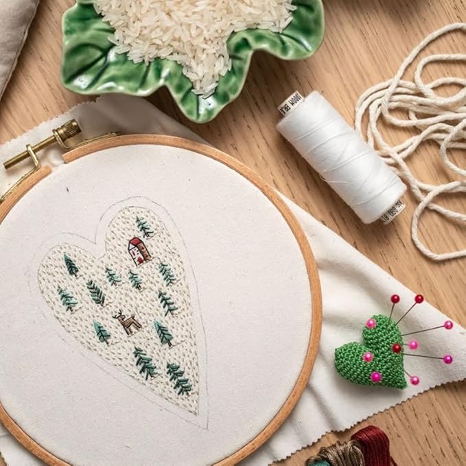 Froklic New Christmas Embroidery Kits, DIY Heart Shaped Hand Christmas Tree Embroidered Ornament Kit, Nativity Cross Stitch Kit for Winter Pattern Embroidery Decoration (with Needles-8PCS)