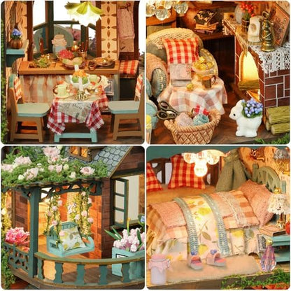 Plustopoy DIY Miniature House Kit - DIY Mini House Building Kit - Wooden Dollhouse Miniature Kit -Tiny Garden House Diorama Building Kits with Light - 3D Puzzle Adult Craft Unique Gift - Image 3