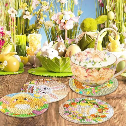 UPINS 8 Pieces Easter Diamond Art Coasters,Bunnies Diamond Art Coaster for Adults Diamond Kits Supplies for Spring Easter Gift - Image 5