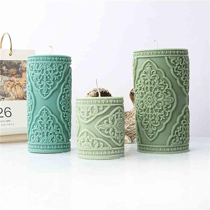 Grainrain 3D Lace Flower Column Silicone Candle Mold Decorated Pillar Candle Mould Handcrafted Silicone Molds for Candle Wax Resin Gyspum Crafts Making Middle Size(ZH026)