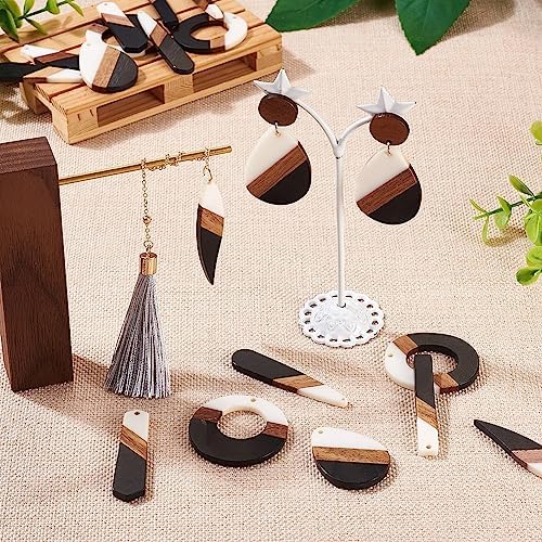 FASHEWELRY 20Pcs Resin Wood Earring Charms Wooden Earring Blanks Vintage Geometry Boho Charms Round Drop Wooden Earrings Pieces for Jewelry Making (Cow Color) - Image 2