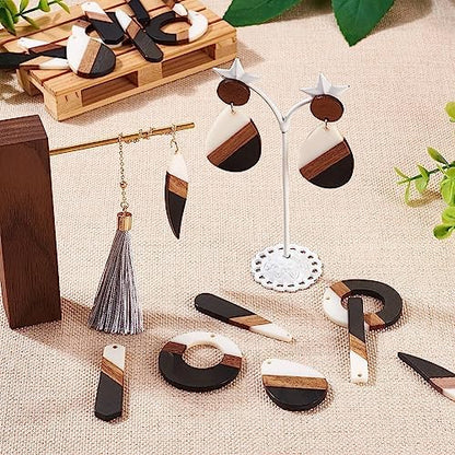 FASHEWELRY 20Pcs Resin Wood Earring Charms Wooden Earring Blanks Vintage Geometry Boho Charms Round Drop Wooden Earrings Pieces for Jewelry Making (Cow Color) - Image 2