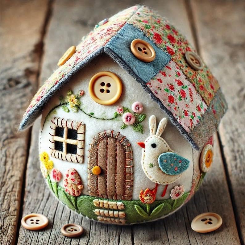 Pootelifys Patchwork Felt Egg House DIY Kit, Hand-Embroidered Felt Easter Egg Kit (with Material Pack),Home Easter Party Decoration Supplies (D) by Pootelifys