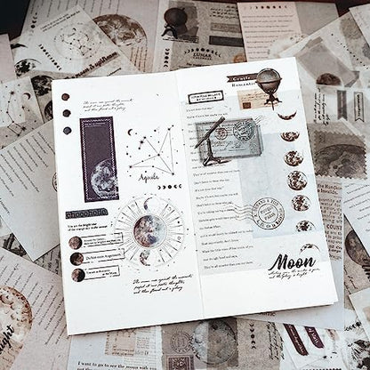 Dizdkizd Celestial Themed Washi Stickers for Journaling, Vintage Ephemera Sticker Book with 180pcs Planet Stickers and 20 Astronomy Scrapbook Papers for Junk Journals Paper Crafting - Image 6