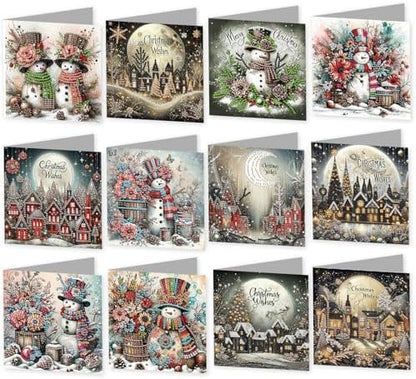 jinglinhh 12pcs Diamond Art Painting Christmas Snowman Village Greeting Cards with Envelopes, DIY Card Making Kits for Adults, Diamond Art Christmas Cards for Holiday Gifts by Unknown
