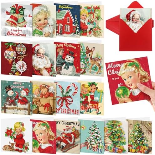 Colarr 18 Pcs Vintage Christmas Diamond Painting Greeting Card with Envelopes 5d DIY Diamond Art Snowman Santa Cards for Adults Craft Family Birthday Gifts Including 3 Pen 1 Tray 1 Sticky Wax by Colarr
