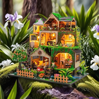 CUTEROOM Miniature House Kits for Adults, Mini Dollhouse Wooden Furniture Kit, DIY Craft Kits Creative Room Tiny House for Decoration-Fairytail Forest - Image 6