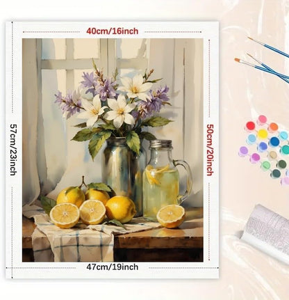 Still Life Paint by Numbers Kit for Adults - DIY Lemons and Flowers by Window Painting on Canvas 16x20 Inches, Acrylic Paint Set, Suitable for Beginners, Art for Home Decor or Gifts - Image 2