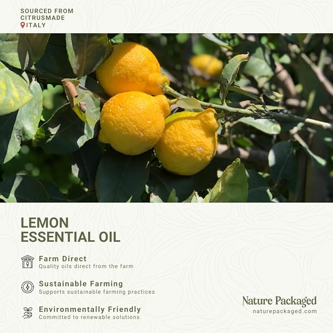 Nature Packaged Lemon Essential Oil - Direct from Citrusmade Southern Italy - Cold Pressed - Aceite de Limón for Aromatherapy, Massage, Diffuser, DIY Candle and Soap Making - 2lbs