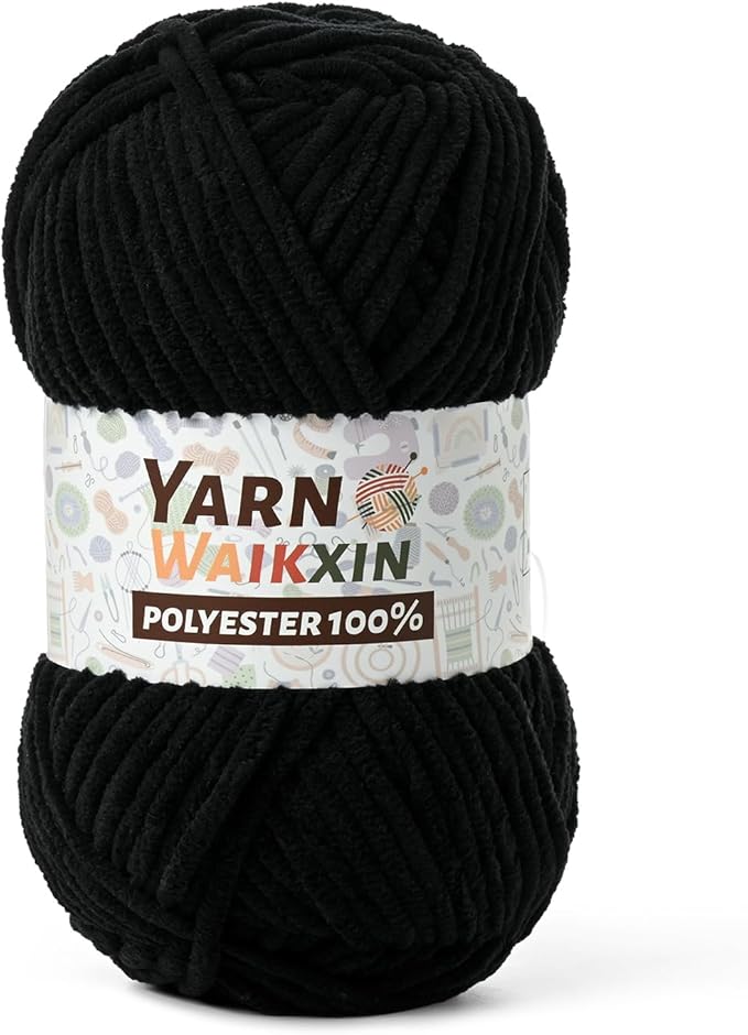 Soft Chenille Yarn for Crocheting, Fluffy Chunky Crochet Yarn for Baby Blanket, (1.76oz/65.6yds) Fuzzy Velvet Yarn for Amigurumi&DIY Puzzle、Crafts、Scarf(Black)