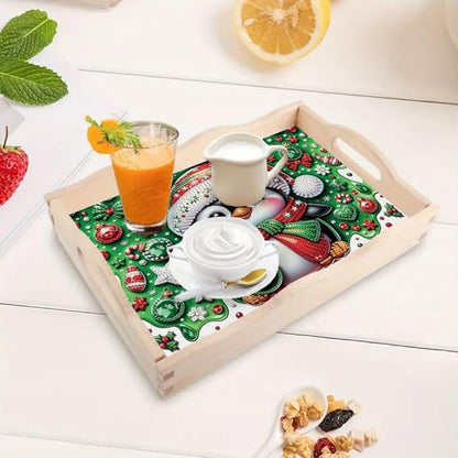 DoxQcs DIY Diamond Art Wooden Food Tray with Handle Diamond Painted Table Decoration Tray for Breakfast Bar Dinner Table Diamonds Art Painting for Beginners-Penguin