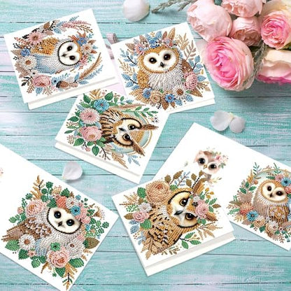 Tontut 6pcs Diamond Painting Kit Greeting Card, Owl 5D DIY Diamond Handmade Holiday Greeting Card with Envelope, Christmas Gift Congratulation - Image 5