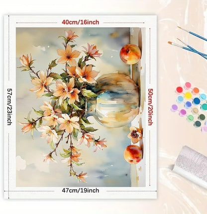 Peach Blossom Vase Paint by Numbers Kit for Adults - DIY Orange Flowers in Ceramic Pot Painting on Canvas 16x20 Inches, Acrylic Paint Set,Suitable for Beginners,Art for Home Decoration/Gifts - Image 2