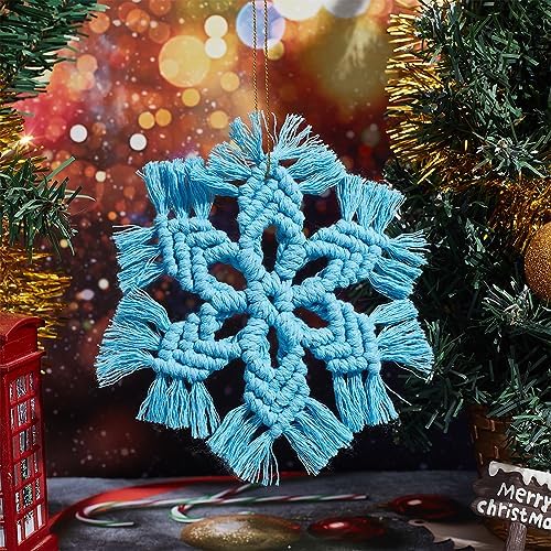 INFUNLY 4 Set DIY Macrame Snowflake Kit Boho Christmas Flower Macrame Ornaments Macrame Wall Hanging Winter Macrame Snowflake Hanging for Christmas Home Birthday Wedding Party Decor - Image 4