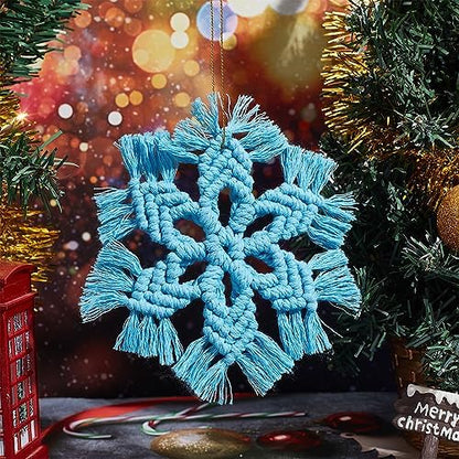 INFUNLY 4 Set DIY Macrame Snowflake Kit Boho Christmas Flower Macrame Ornaments Macrame Wall Hanging Winter Macrame Snowflake Hanging for Christmas Home Birthday Wedding Party Decor - Image 4