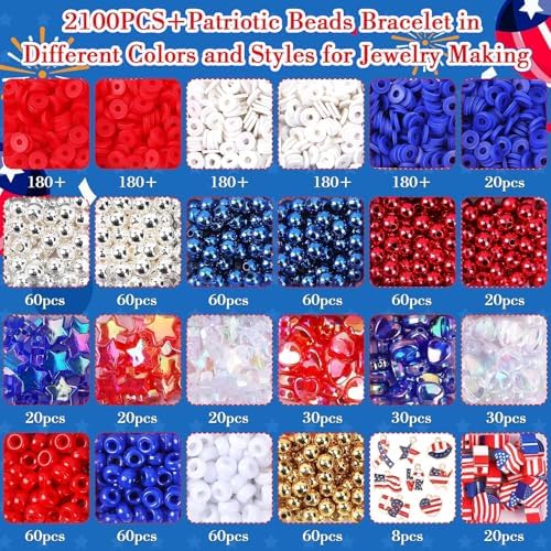 UPINS Patriotic Bracelet Making Kit Red White Blue Beads for 4th of July - Image 2