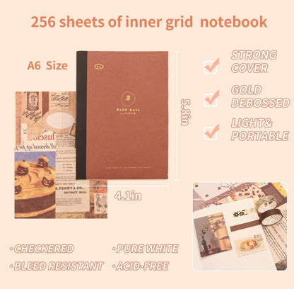 emmoolife 348 Pcs Scrapbooking Supplies Kit, Vintage Aesthetic Scrapbook Kit for Bullet Junk Journal, Stationery, A6 Grid Notebook, DIY Journaling Supplies, Birthday Craft Gift for Teen Girl Women - Image 5