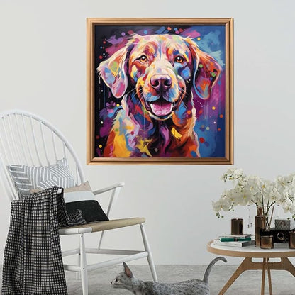 Leczany Cross Stitch Stamped Kit for Adults - Colorful Dog | DIY Embroidery Starter Patterns Craft Kit Needlepoint for Beginner | 11CT, 3 Strands | 14.2x14.6 inches