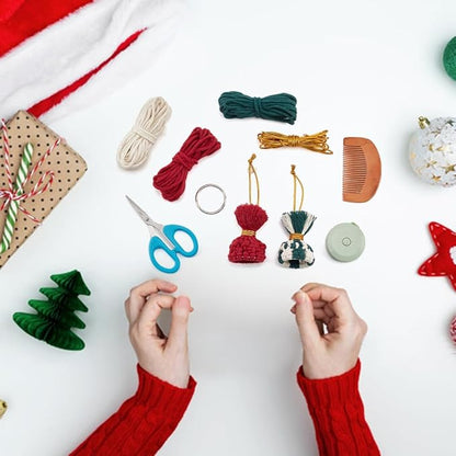 FREEBLOSS 6 Set Macrame Christmas Hat & Keychain DIY Kit with Instructions