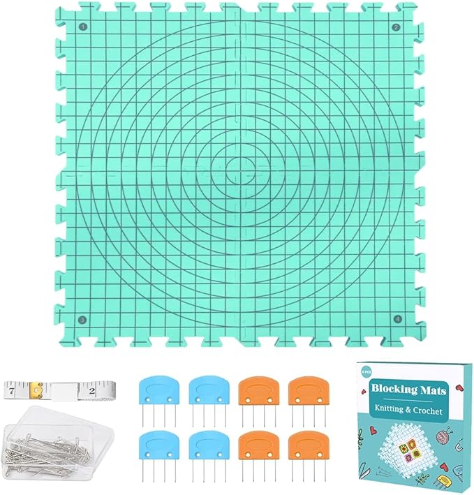 Yarniss Blocking Mats for Knitting & Crochet Project, Extra Thick Knitting Blocking Mat with Grid Lines，Knitting Mats with T-Pins,Blue
