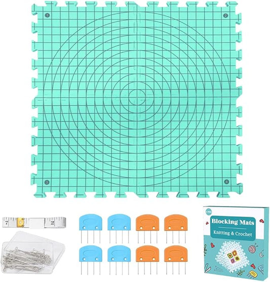 Yarniss Blocking Mats for Knitting & Crochet Project, Extra Thick Knitting Blocking Mat with Grid Lines，Knitting Mats with T-Pins,Blue