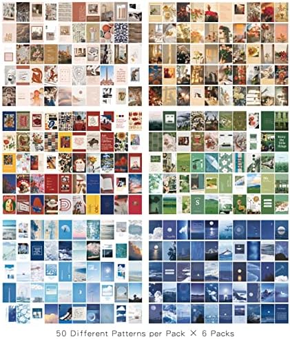 6 Sets 300 Pcs Washi Stickers Set Vintage Aesthetic Sticker Book for Journaling, DIY Decorative Paper Sticker Decals for Bullet Journal Art Scrapbooking Diary Card Craft Gift Album Notebook Stationery - Image 2