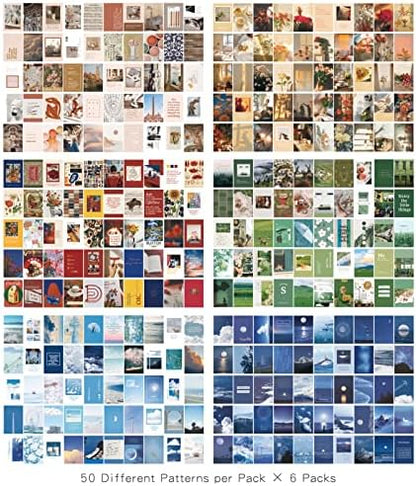 6 Sets 300 Pcs Washi Stickers Set Vintage Aesthetic Sticker Book for Journaling, DIY Decorative Paper Sticker Decals for Bullet Journal Art Scrapbooking Diary Card Craft Gift Album Notebook Stationery - Image 2