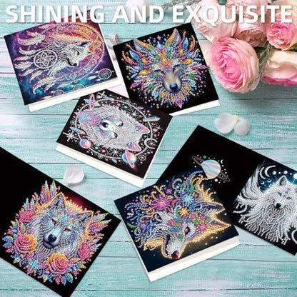 jinglinhh 12pcs Diamond Art Painting Hummingbird Dreamcatcher Wolf Greeting Cards with Envelopes, DIY Card Making Kits for Adults, Diamond Art Christmas Cards for Birthday Holiday Gifts - Image 5