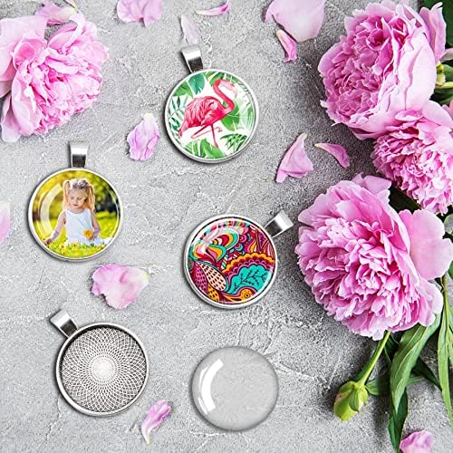 170Pcs Pendant Trays Kit, Round Cabochon and Tray, Alloy Tray Charms Bulk, Bezel Pendant Trays for Homemade Jewelry, Necklaces, DIY Crafts, Resin Art, Paint Pour Skins and Costume Jewelry - Image 3