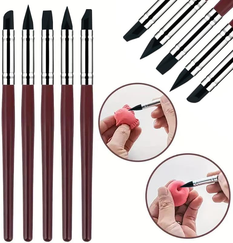 10 Pcs Silicone Clay Sculpting Tools Set, Double-Ended Dotting Tools & Silicone Brushes for Polymer Clay, Air Dry Clay, Pottery & DIY Crafting-Black - Image 6