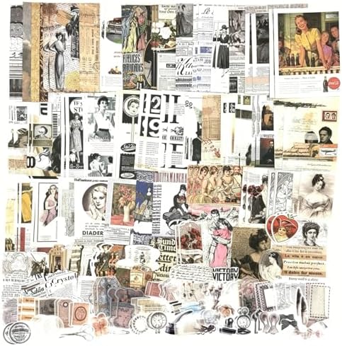 Esweny 200 Pieces Vintage Ephemera Scrapbooking Supplies Pack for Decoupage, Collage Craft, Notebooks, Album, Planners, Paper Scrapbook Stickers Kit (Retro) by Esweny