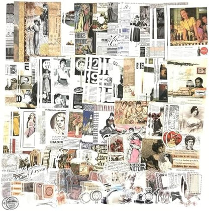 Esweny 200 Pieces Vintage Ephemera Scrapbooking Supplies Pack for Decoupage, Collage Craft, Notebooks, Album, Planners, Paper Scrapbook Stickers Kit (Retro) by Esweny