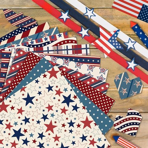Retro Patriotic Scrapbook Paper Blue Star Patterned Papers Pad 11.8×11.8,24 Sheets Double-Sided Scrapbooking CardStock Paper for 4th of July Card Making Veteran's Day Cardmaking DIY Origami Papers. - Image 7