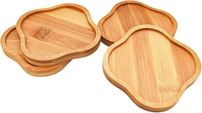 4PCS Mosaic Bamboo Coasters for Crafts, Blank Base Trays, Drinking Cup Coaster, Plant Coaster, Art Plate,DIY Mosaic Supplies (Four-Leaf Clover)