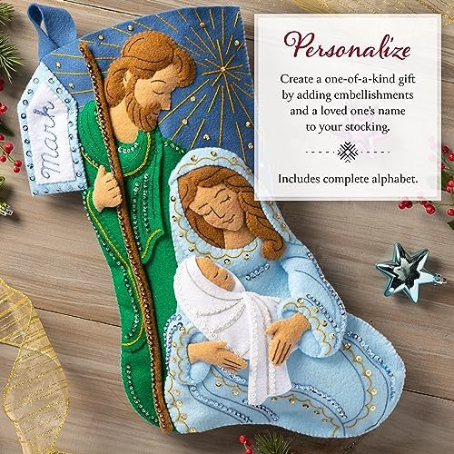 Bucilla Felt Applique 18" Stocking Making Kit, Peaceful Nativity, Perfect for Holiday DIY Arts and Crafts, 89601E - Image 4