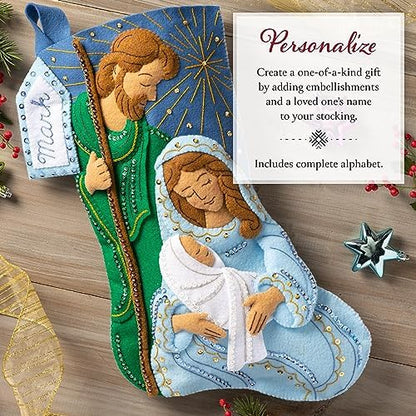 Bucilla Felt Applique 18" Stocking Making Kit, Peaceful Nativity, Perfect for Holiday DIY Arts and Crafts, 89601E - Image 4