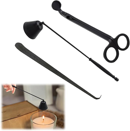 Set of 3, Candle Wick Trimmer, Candle Snuffer and Wick Dipper & Candle Accessory Set, Candle Care Kit for Candle Lover (Black)