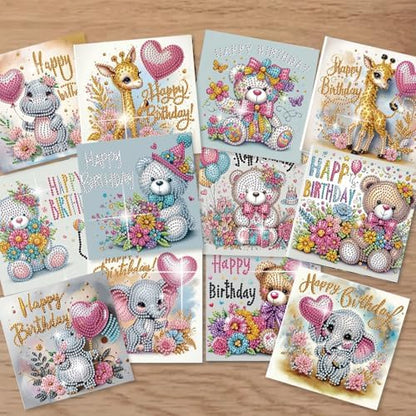 Diamond Art Painting Birthday Cards 12 Pack Cute Animal DIY Craft - Image 6