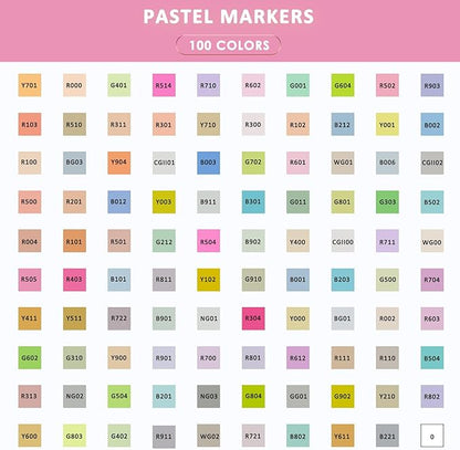 Caliart Pastel Markers, 100 Colors Dual Tip Art Markers Sketch Pens Permanent Alcohol Based, with Case for Adults Artists Drawing Illustration Sketching Coloring