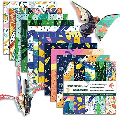 Origami Paper 6x6" Double Sided 50 Sheets 10 Colors Origami Kit,Craft Paper by Mifuner