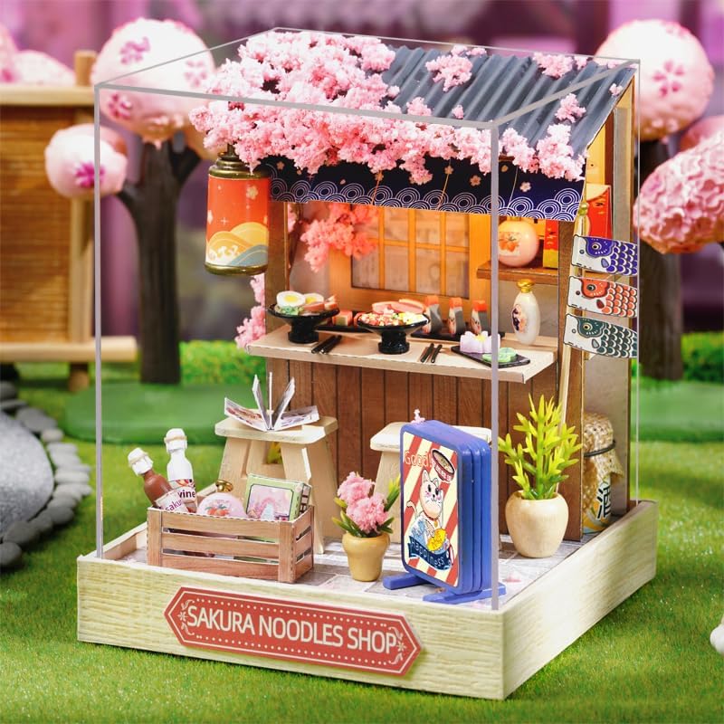 DIY Miniature Dollhouse Kits - Wooden Mini Model House with LED Lights, Tiny Furniture & Accessories – Craft Building Kits for Teens & Adults (Noodles Shop) – Birthday Valentine's Gift by ESTUSR