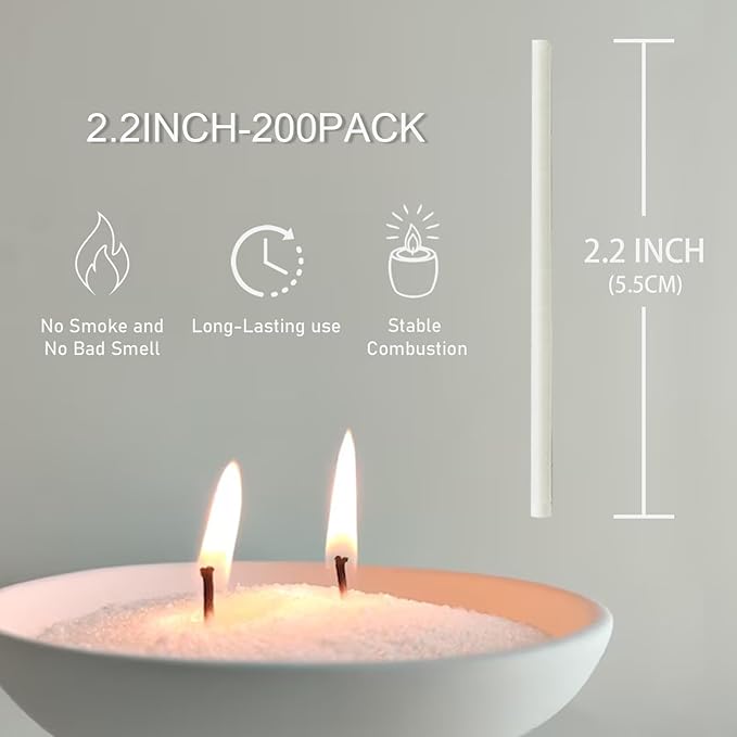 Pearled Candle Cotton Wicks 200-Pack for Sand Candles Making - 2Inch Metal-Free and Lead-Free Refill Sand Wax Wick for Candle Making DIY (White)