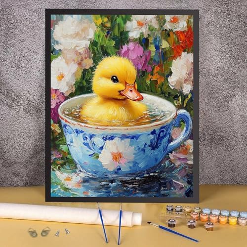 RICUVED Duck Paint by Numbers for Adults, Flowers Paint by Numbers Kit for Adults Beginners, DIY Acrylic Oil Painting on Canvas Easy for Gift Home Wall Decor 16x20 Inch - Image 2